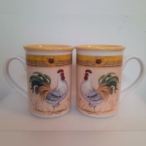 Rooster Design Ceramic Mugs - Set of 2